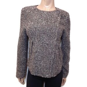 Gap Tweed Moto Blazer Jacket Wool Blend Collarless Faux Leather Trim